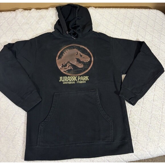 Vintage Universal Studios Jurassic Park Ride Embroidered Black Hoodie Size Small - Picture 2 of 13